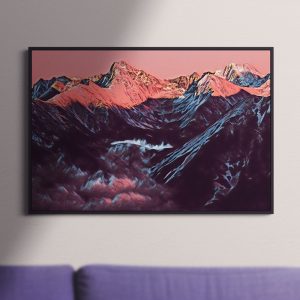 Nordic Golden Mountain Landscape Canvas Art