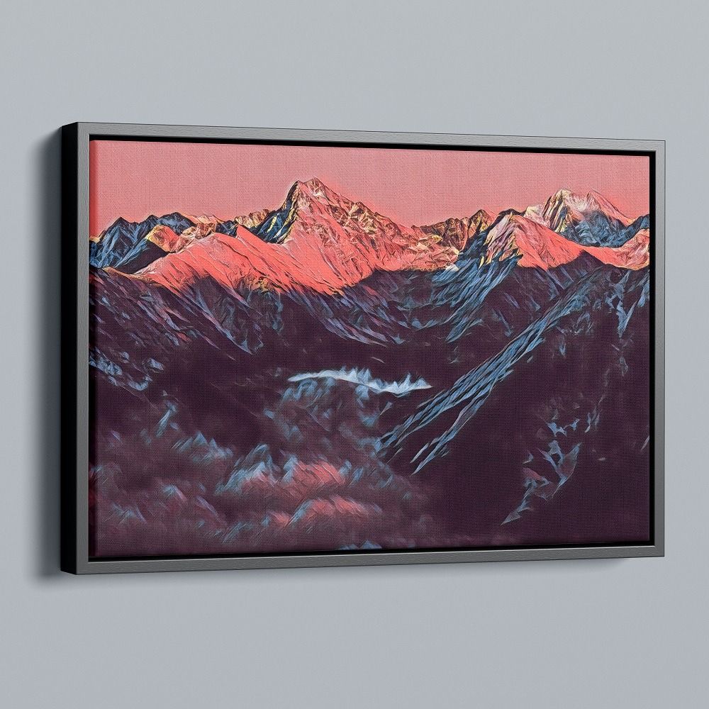 Mountain abstract art shown in black frame