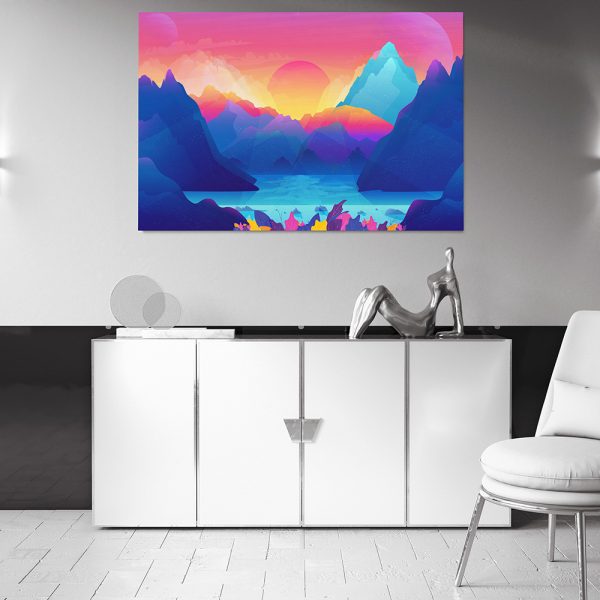 Colorful mountain canvas art | sunrise illustration canvas print | Home decor for kids room, school and gifts