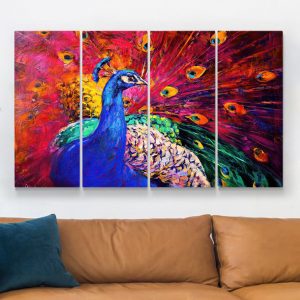 Large peacock wall art. Colorful bird canvas print